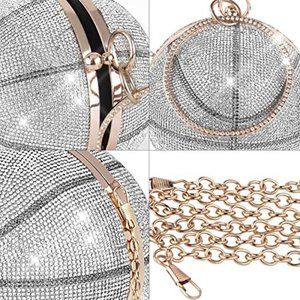 NWT BLING SWAROVSKI CRYSTAL RHINESTONE BASKETBALL CLUTCH HANDBAG PURSE +…